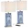 Connie Rippled Blue USB Table Lamps Set of 2