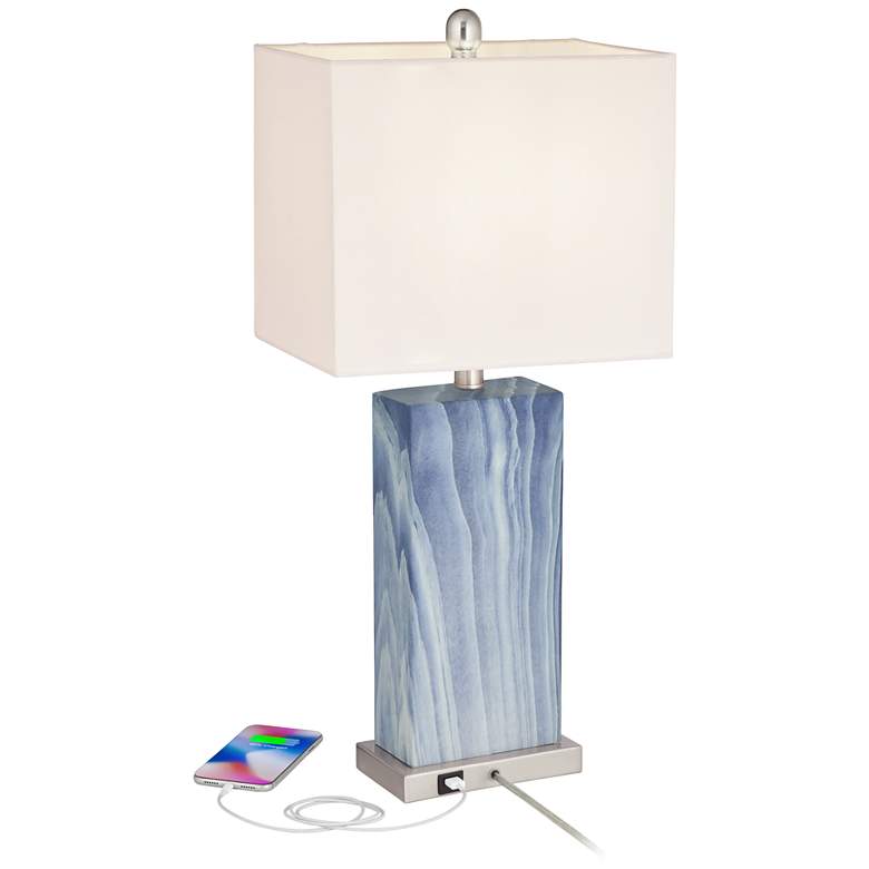 Connie Rippled Blue USB Table Lamps Set of 2 more views