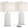 Connie White Faux Marble Modern USB Table Lamps Set of 2