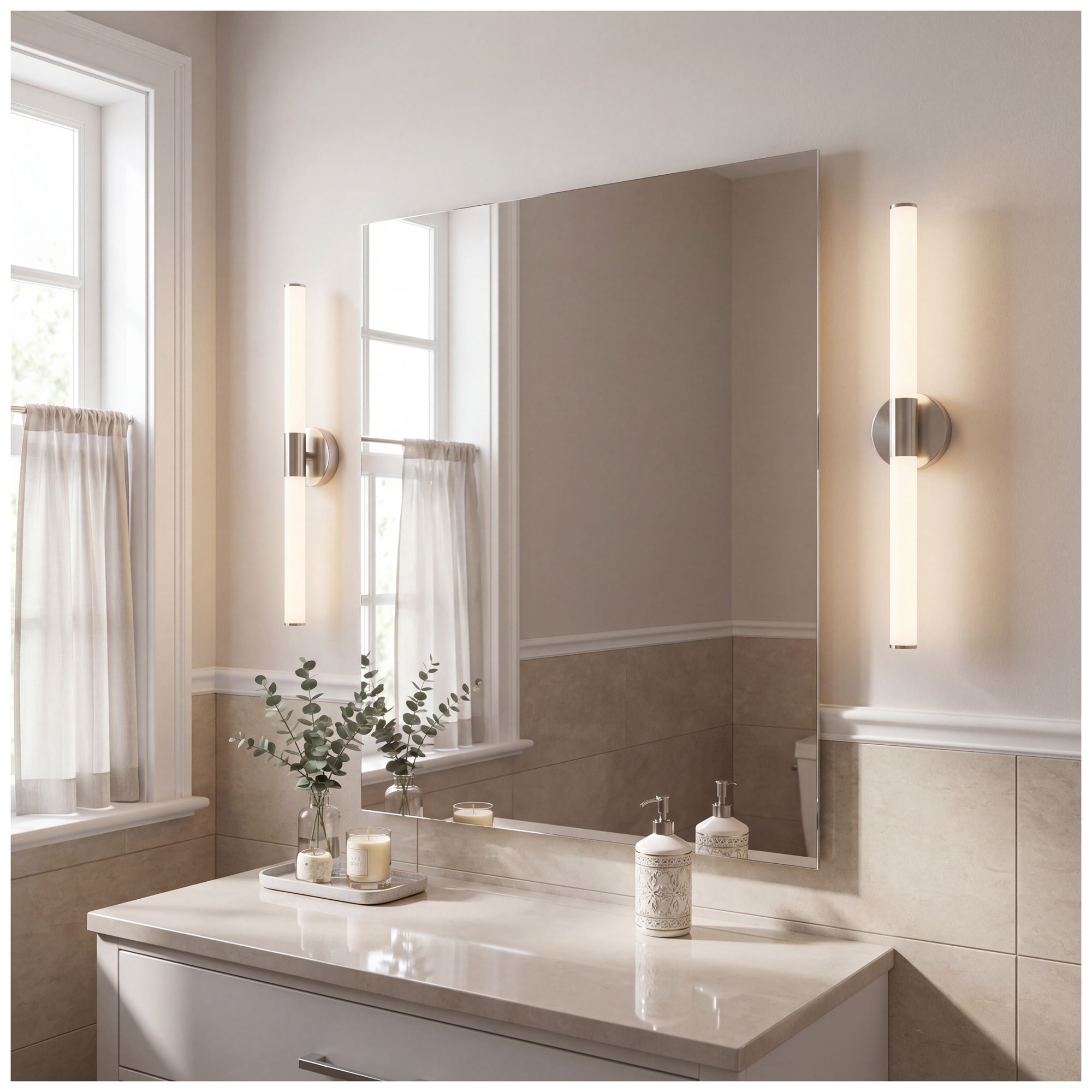 Image 7 Connor 30" Mini Tube LED Cylinder Vanity Light in Satin Nickel more views