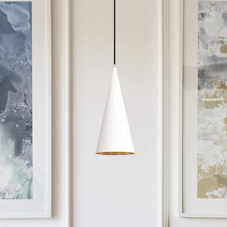 Image 1 Conos 7" Wide Cone Matte White And Gold Pendant