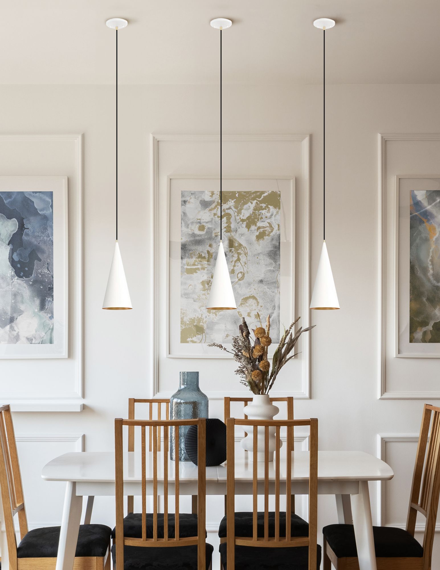 Image 4 Conos 7"W Matte White and Champagne Gold Cone Mini Pendant more views