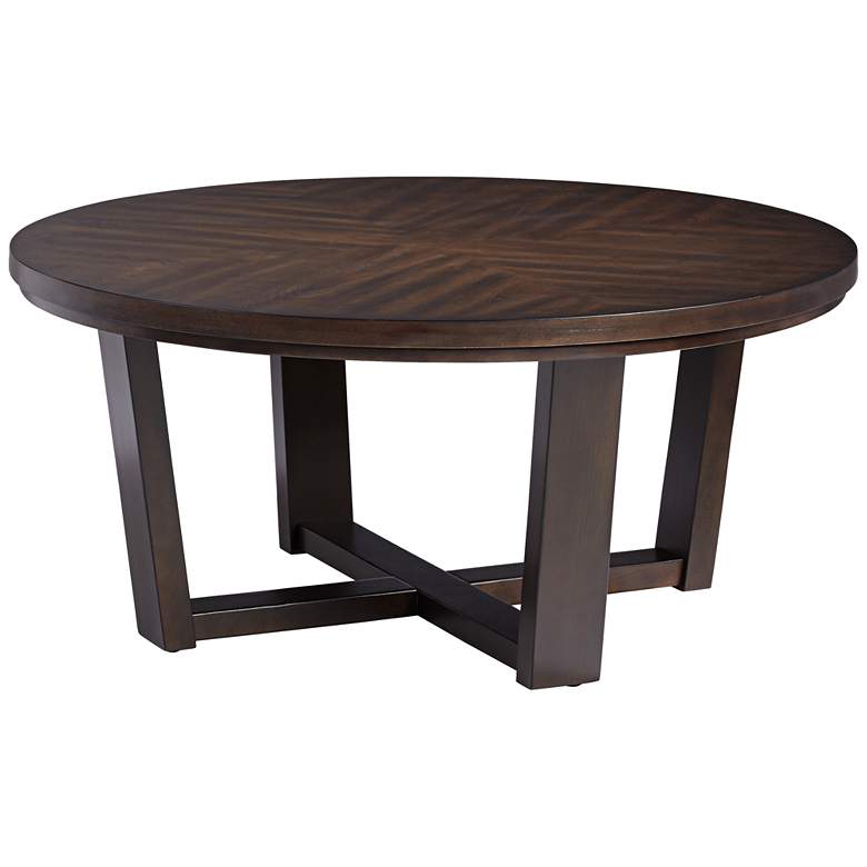 Image 2 Conrad 40 inch Wide Dark Brown Wood Round Coffee Table