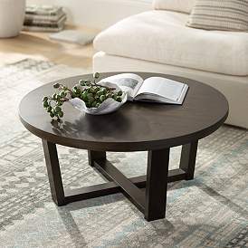 Image1 of Conrad 40" Wide Dark Brown Wood Round Coffee Table