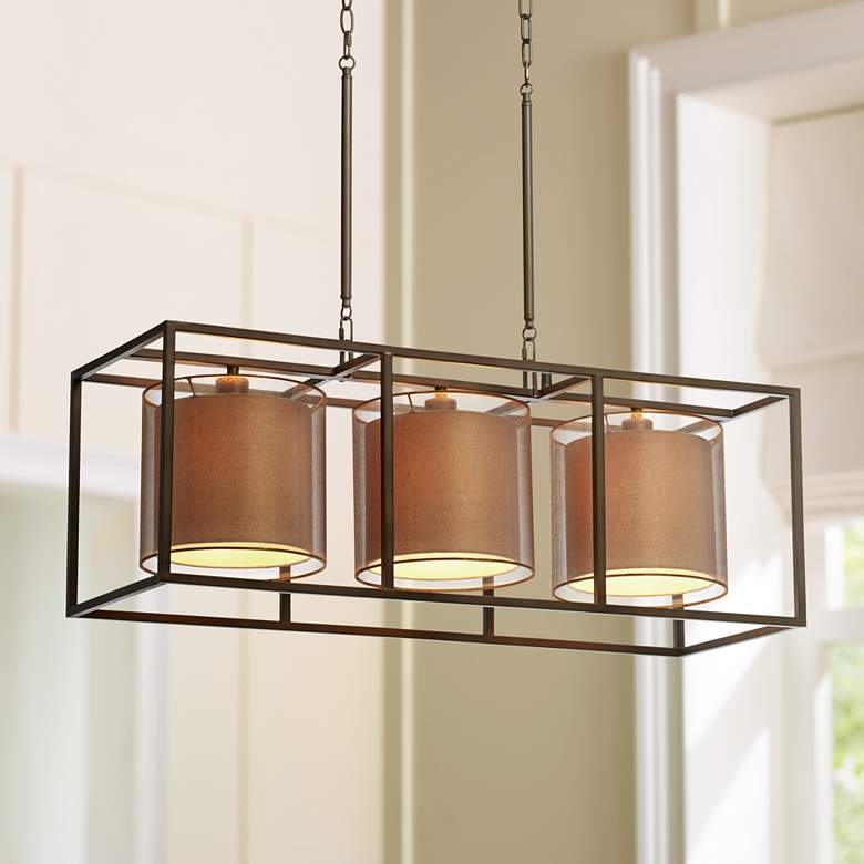 Image 1 Conroe 37" Wide Bronze Metal Kitchen Island Light Chandelier