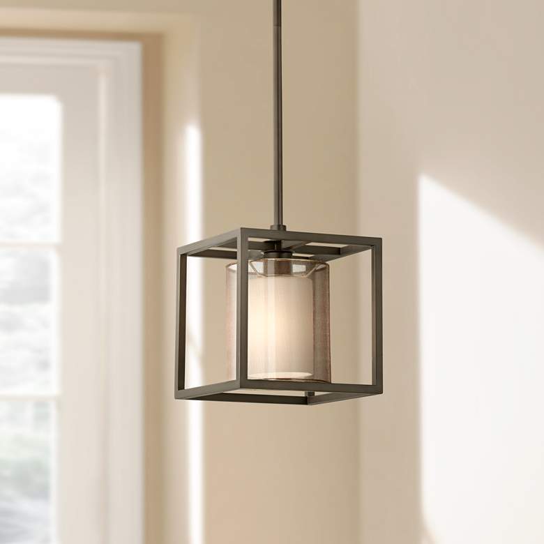 Image 1 Conroe Oil-Rubbed Bronze Metal Cube 9" Wide Mini Pendant