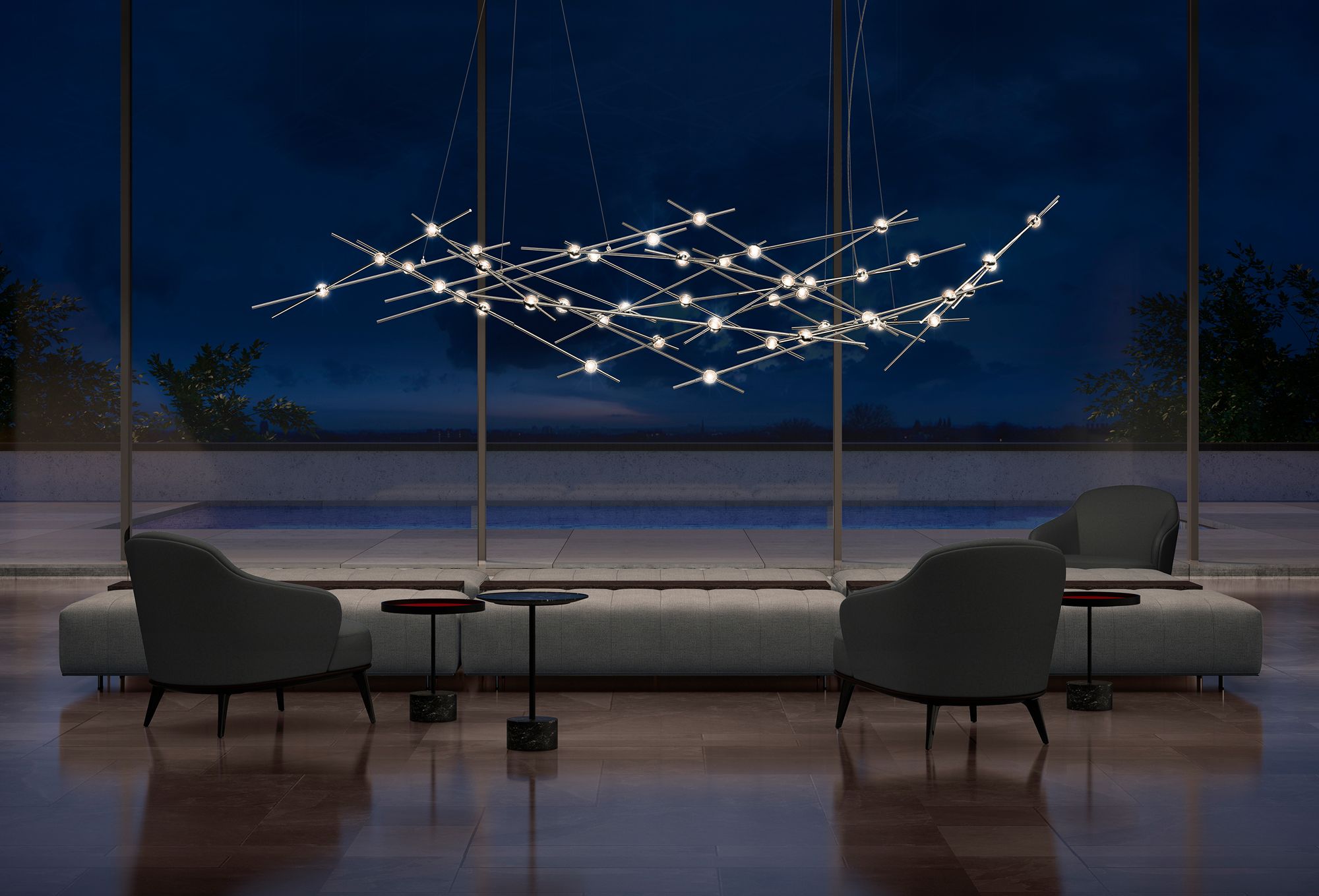 Image 2 Constellation Ursa Major 92.75"W Satin Nickel 2700K Clear Lens Chandel more views