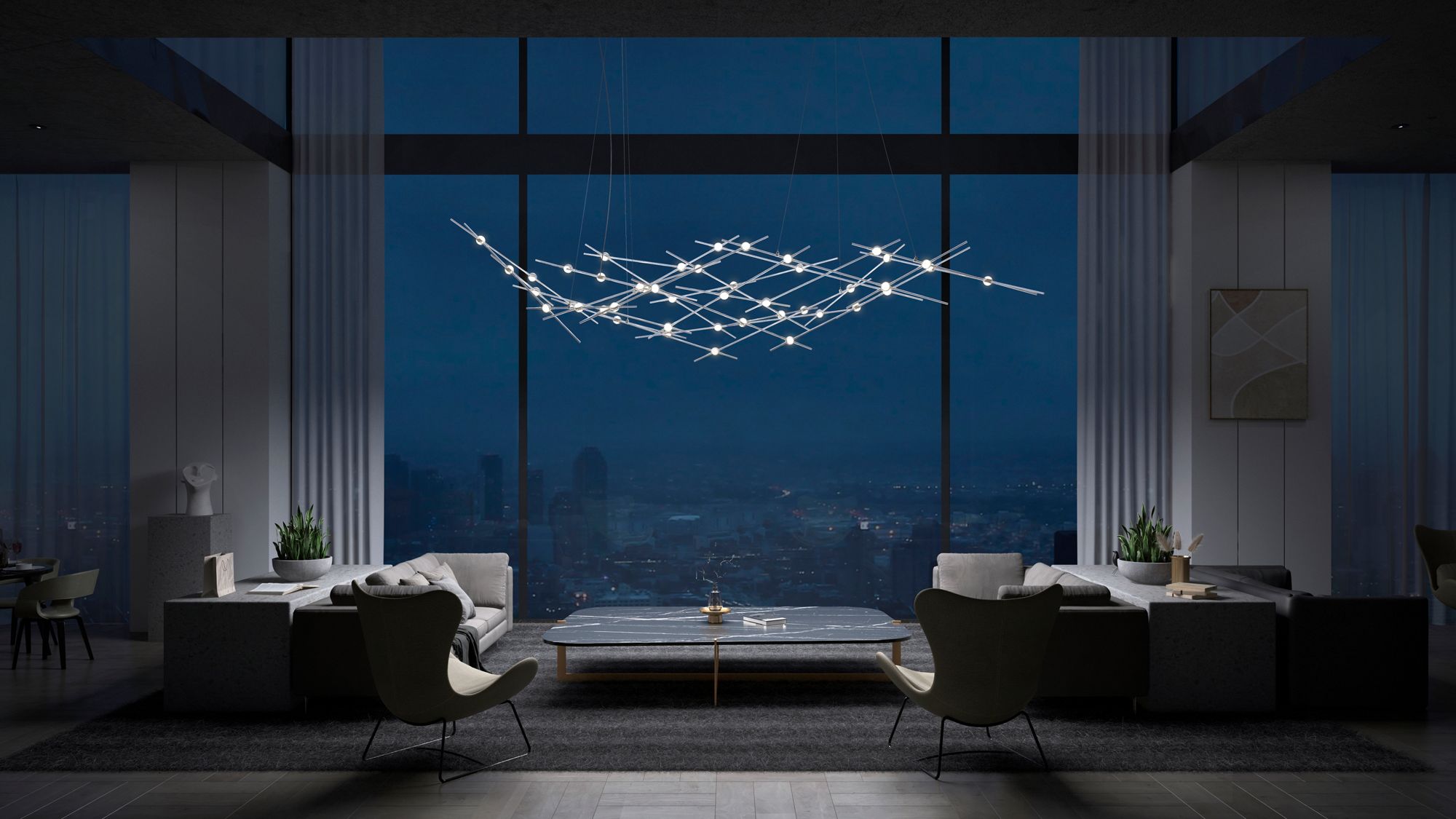 Image 3 Constellation Ursa Major 92.75"W Satin Nickel 2700K Clear Lens Chandel more views