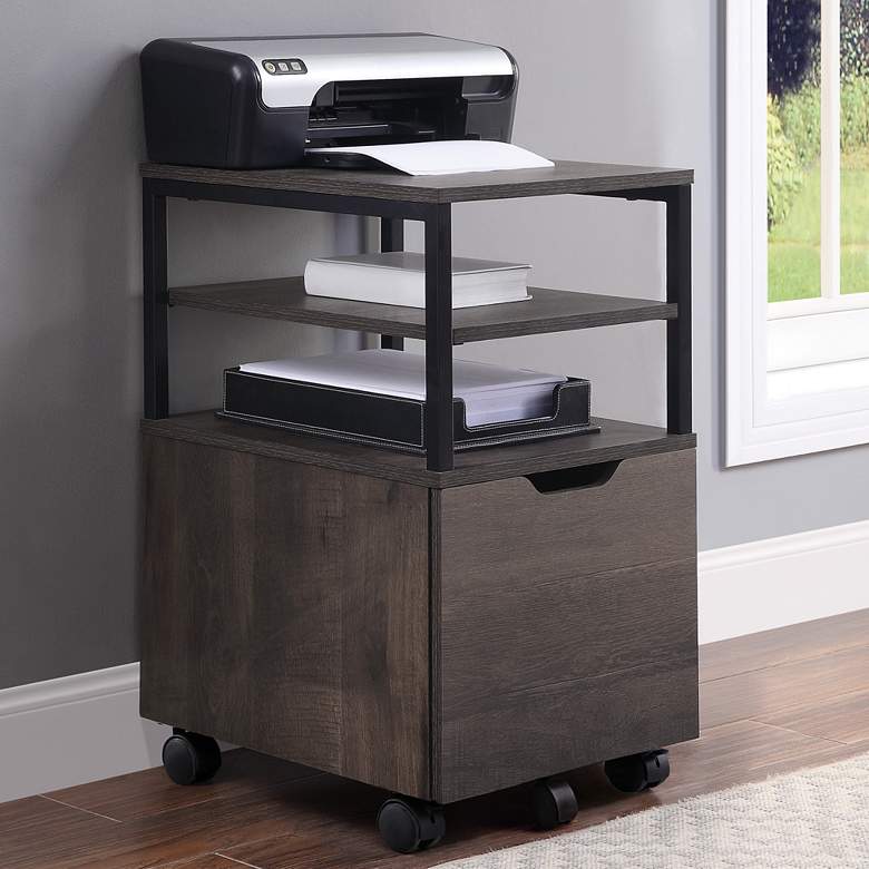 Image 1 Contempo 16 3/4 inch Wide Ozark Ash 1-Drawer Mobile Storage Cart