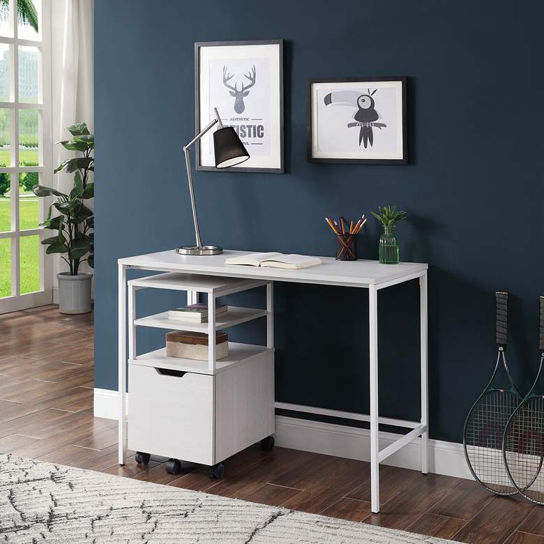 Image 5 Contempo 42 inch Wide Campanula White Metal Office Desk more views