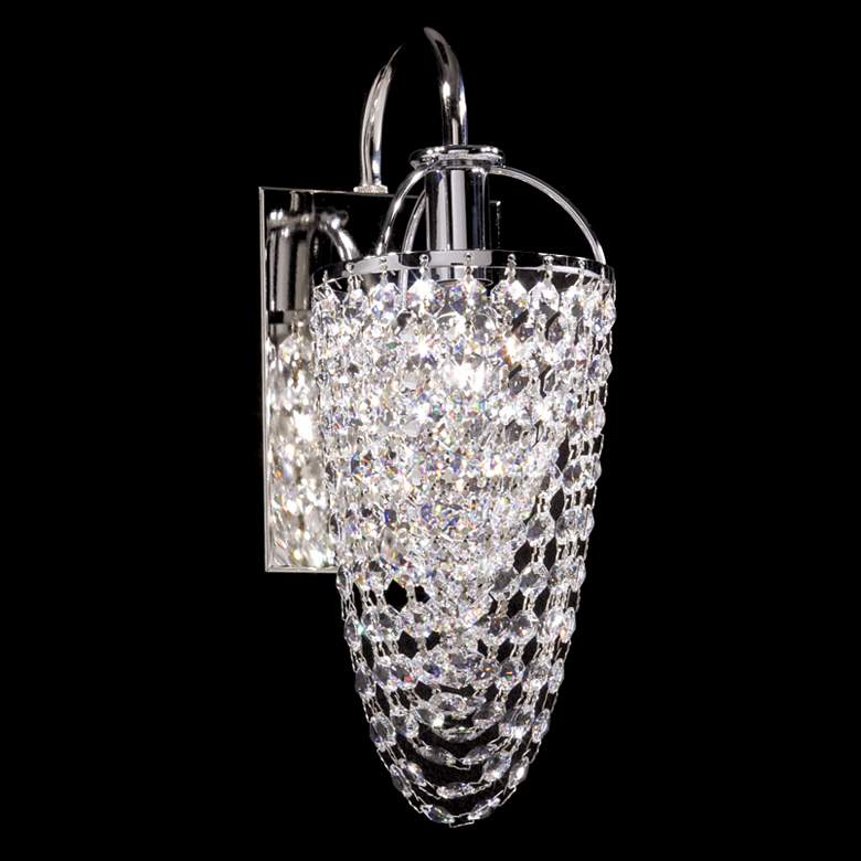 Image 1 Contemporary 12" High Silver Crystal Basket Wall Sconce