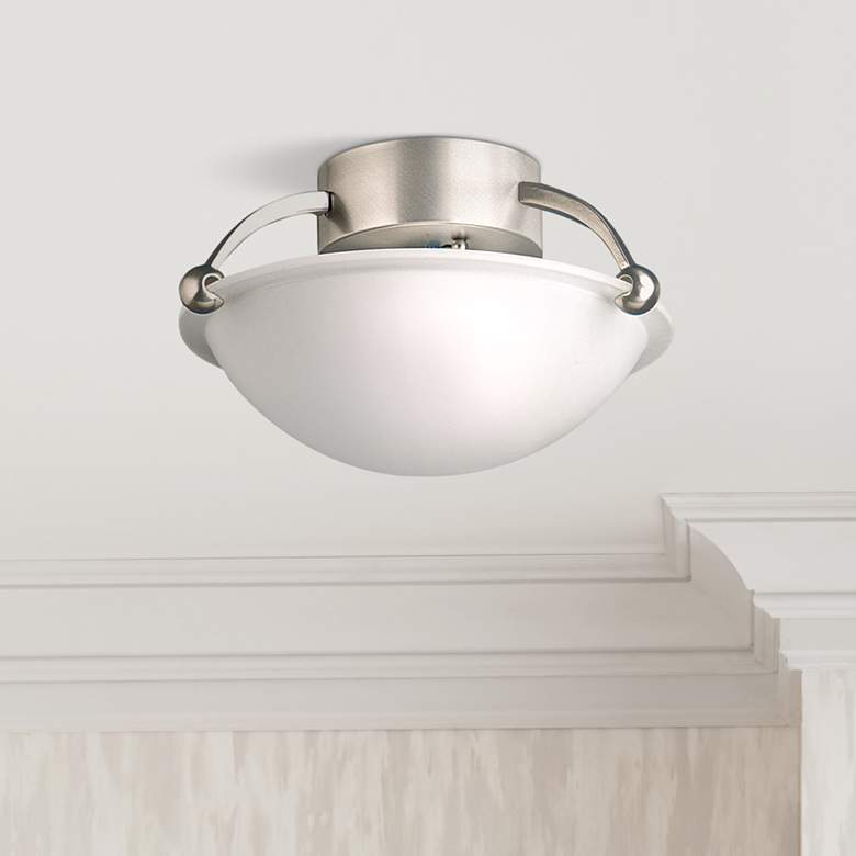 Image 1 Contemporary Brushed Steel 12 inch Wide Ceiling Light Fixture