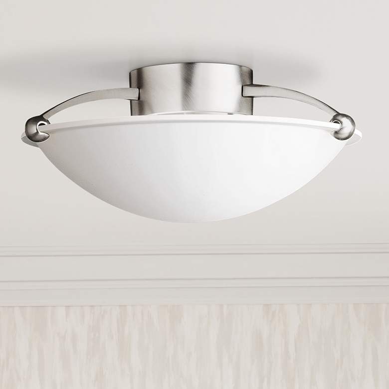 Image 1 Contemporary Brushed Steel 15 inch Wide Ceiling Light Fixture