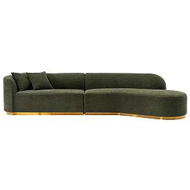 Image1 of Contemporary Daria Linen Sofa Sectional with Pillows in Olive Green