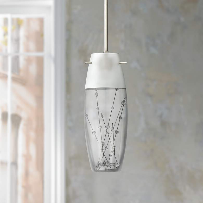 Image 1 Contemporary Etched Art Glass 4" Wide Mini Pendant