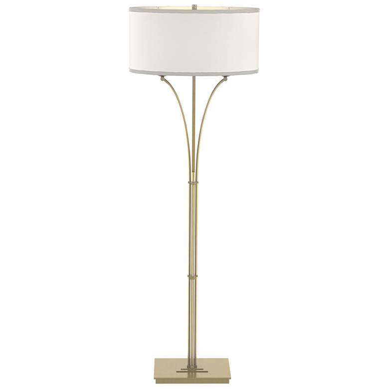 Image 1 Contemporary Formae 58 inchH Modern Brass Floor Lamp With Flax Shade