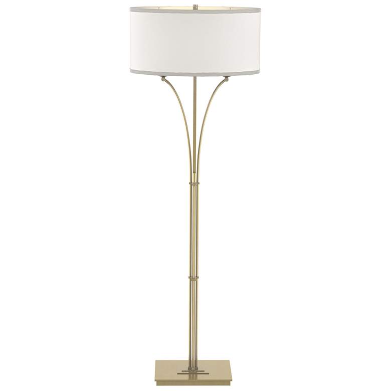 Image 1 Contemporary Formae 58"H Modern Brass Floor Lamp With Flax Shade