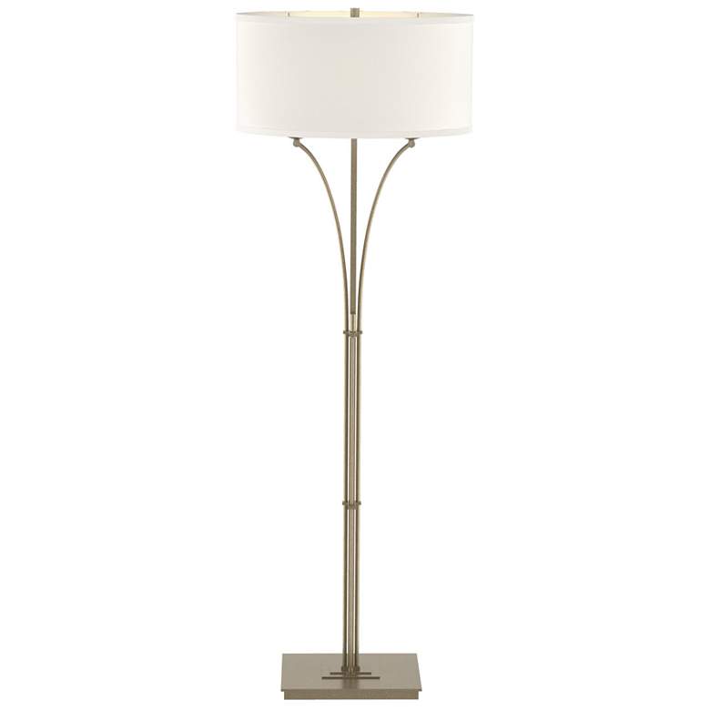 Image 1 Contemporary Formae Floor Lamp - Soft Gold Finish - Flax Shade