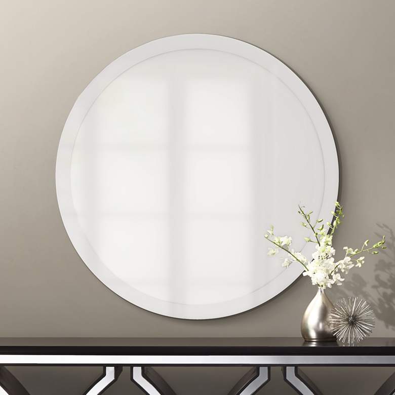 Image 1 Contemporary Frameless 42" Wide Beveled Glass Round Wall Mirror