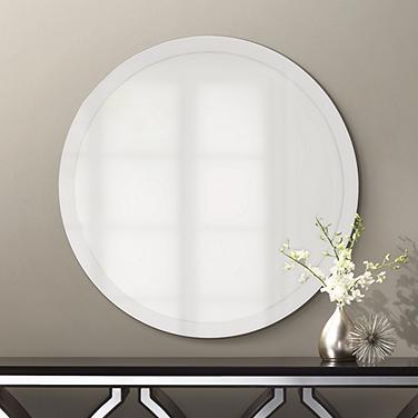 Contemporary Frameless 42" Wide Beveled Glass Round Wall Mirror