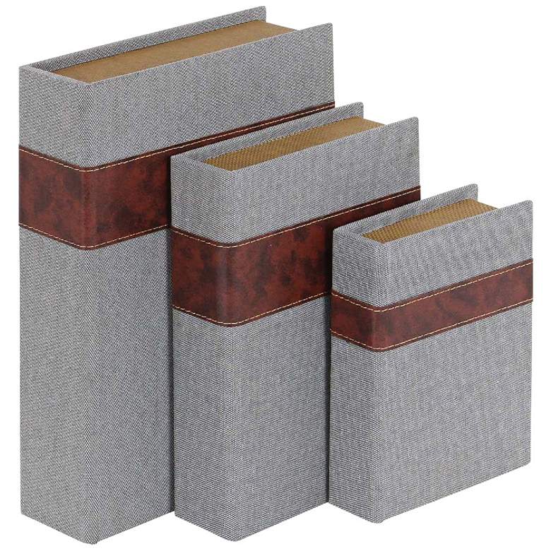 Image 1 Contemporary Gray Burlap Wrapped Wood Book Boxes Set of 3