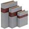 Contemporary Gray Burlap Wrapped Wood Book Boxes Set of 3