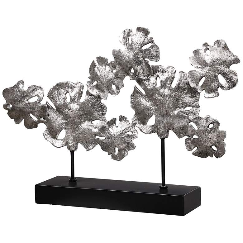 Image 2 Contemporary Lotus 26 inch Wide Silver Leaf Metal Sculpture