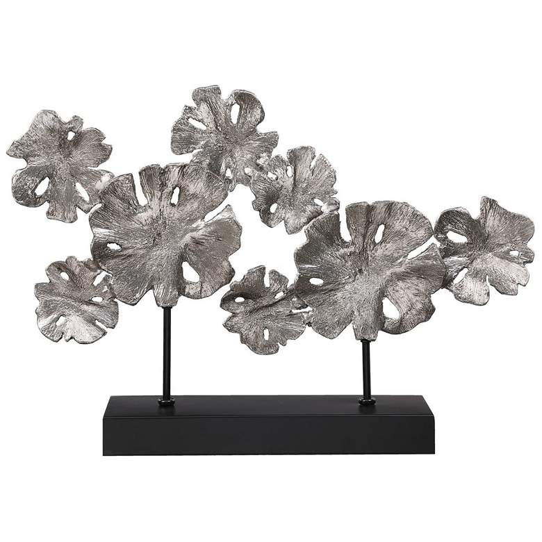 Image 5 Contemporary Lotus 26 inch Wide Silver Leaf Metal Sculpture more views