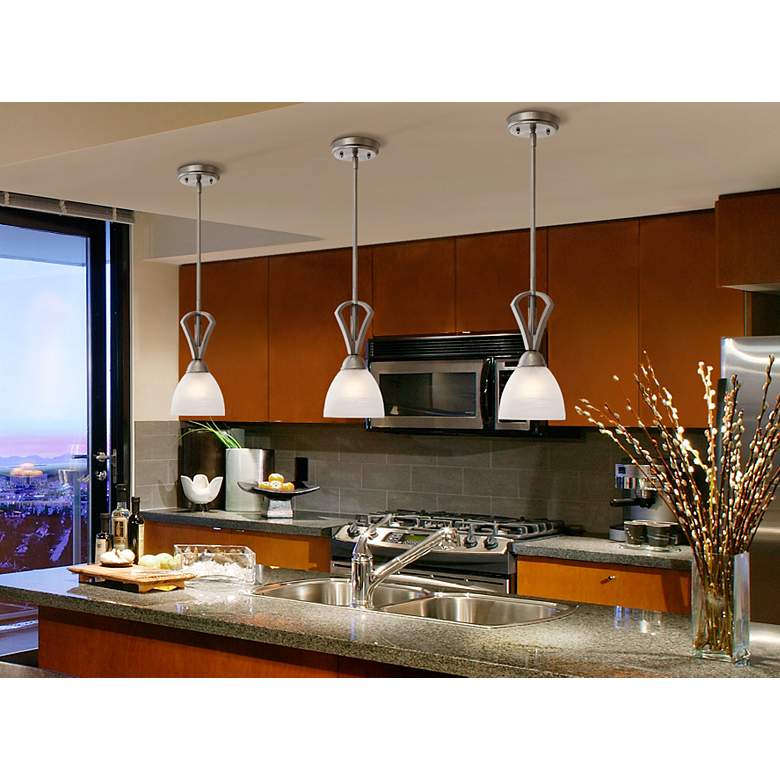 Image 1 Possini Euro Milbury 6" Wide Satin Nickel and White Glass Mini Pendant in scene