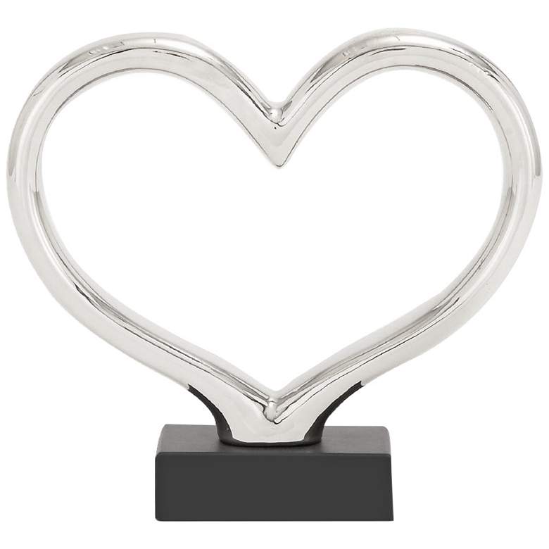Contemporary Silver 13&quot;W Abstract Heart Ceramic Sculpture