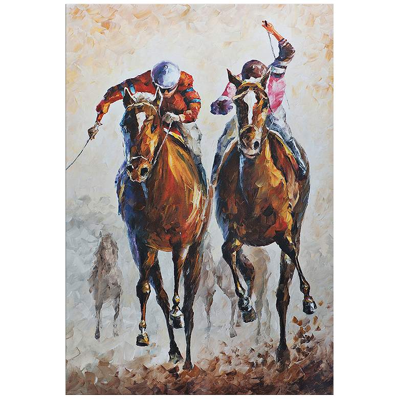 Image 1 Contenders 32 inch Wide Colorful Horse Race Metal Wall Art