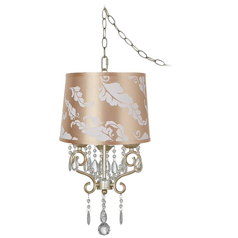 Image 1 Conti 15 inch Wide Mini Swag Chandelier with Beige Leaf Shade
