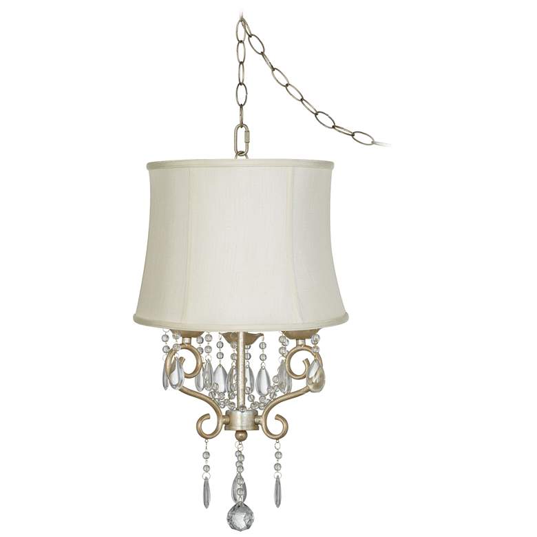 Image 1 Conti 16 inch Wide Mini Swag Chandelier with Creme Drum Shade