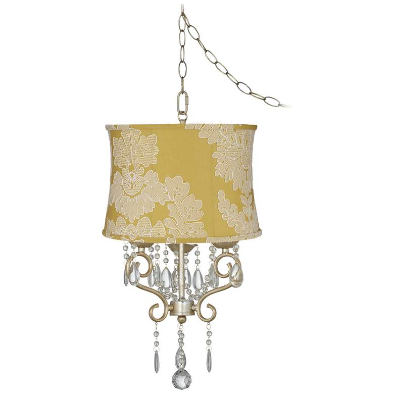 Image 1 Conti 16 inch Wide Mini Swag Chandelier with Yellow Floral Shade