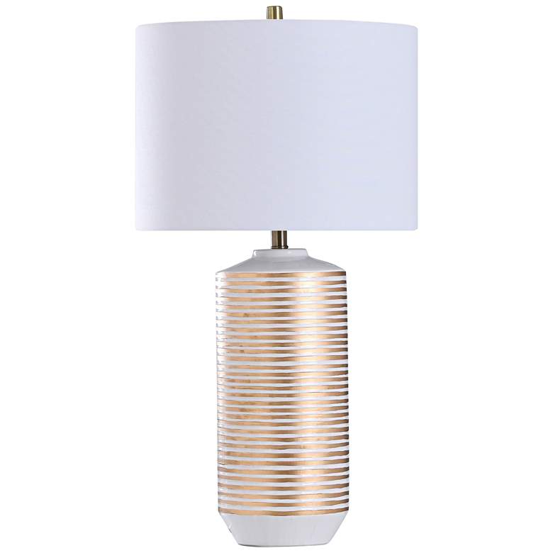 Image 1 Contini Threaded Gold and White Spool Ceramic Table Lamp