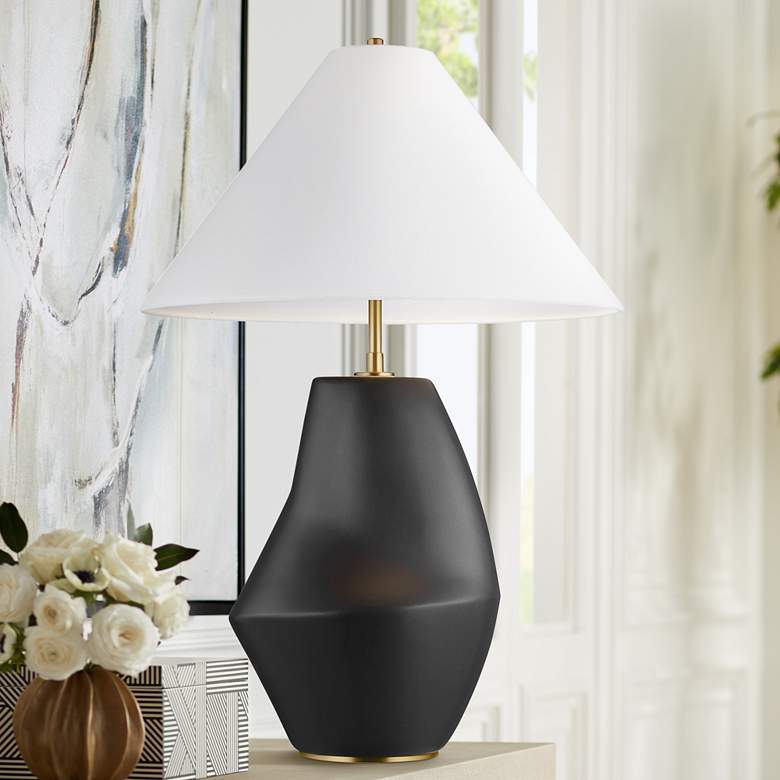 Image 1 Contour 26 inch High Coal Black Ceramic LED Table Lamp by Kelly Wearstler