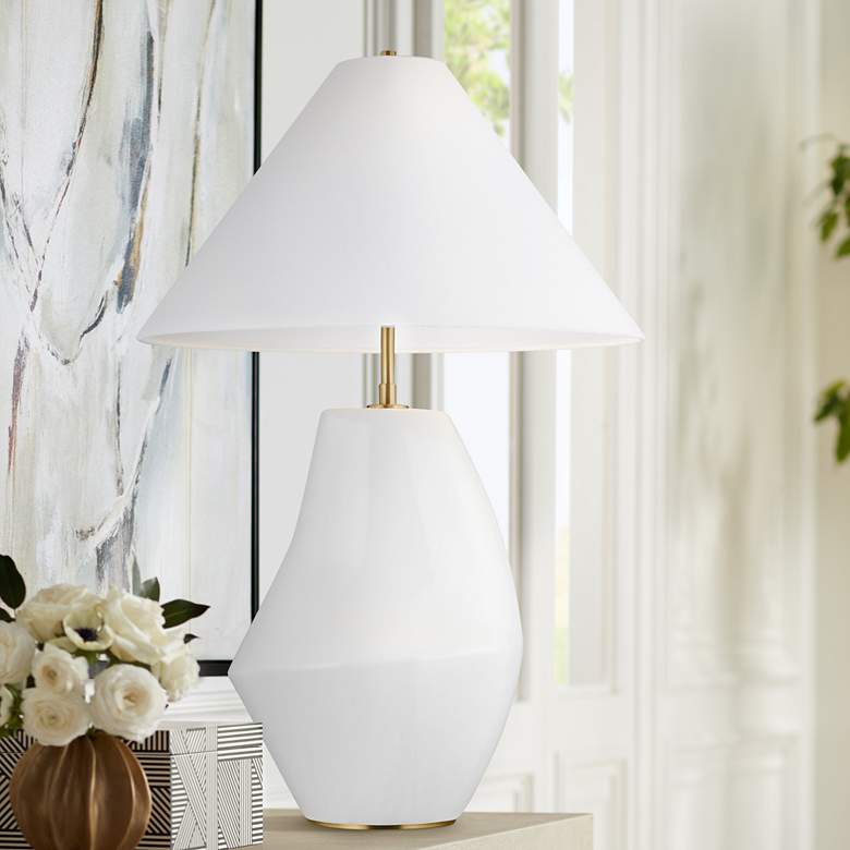 Image 1 Contour Arctic White Modern Ceramic LED Table Lamp by Kelly Wearstler