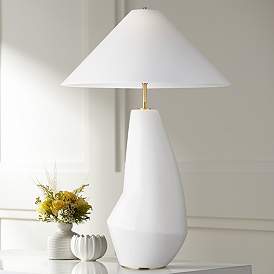 Image1 of Contour Arctic White Modern Ceramic LED Table Lamp by Kelly Wearstler