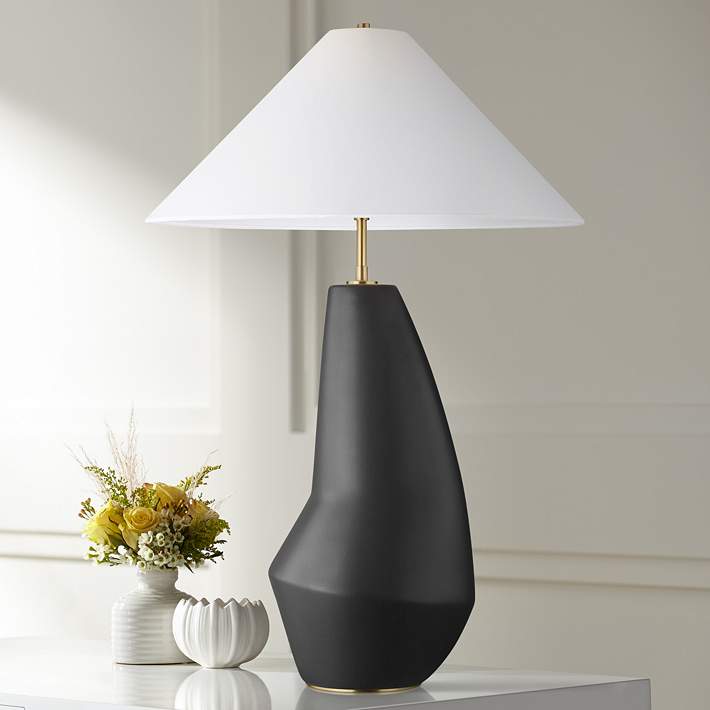 Door Communisme Skalk Contour Coal Black Modern Ceramic LED Table Lamp by Kelly Wearstler -  #97E09 | Lamps Plus