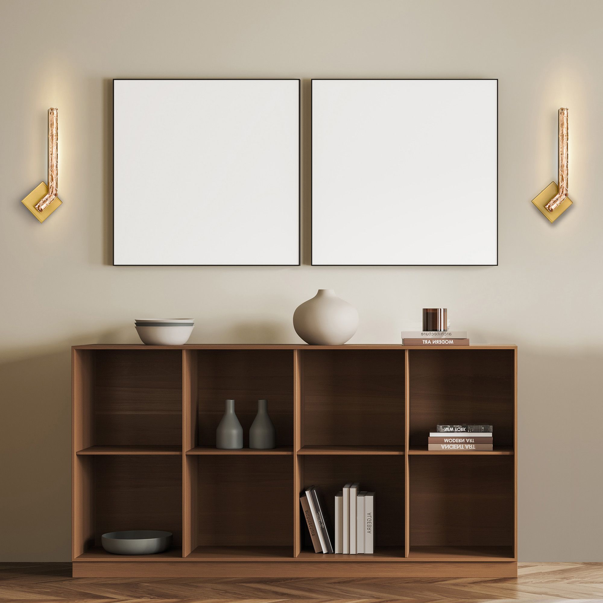 Contour Integrated LED 19in Brass Wall Light with Handcrafted Glass