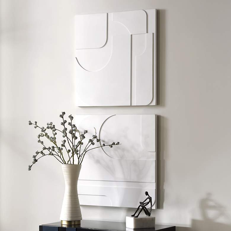 Image 1 Contours 24" Square White Wood 2-Piece Wall Decor Set
