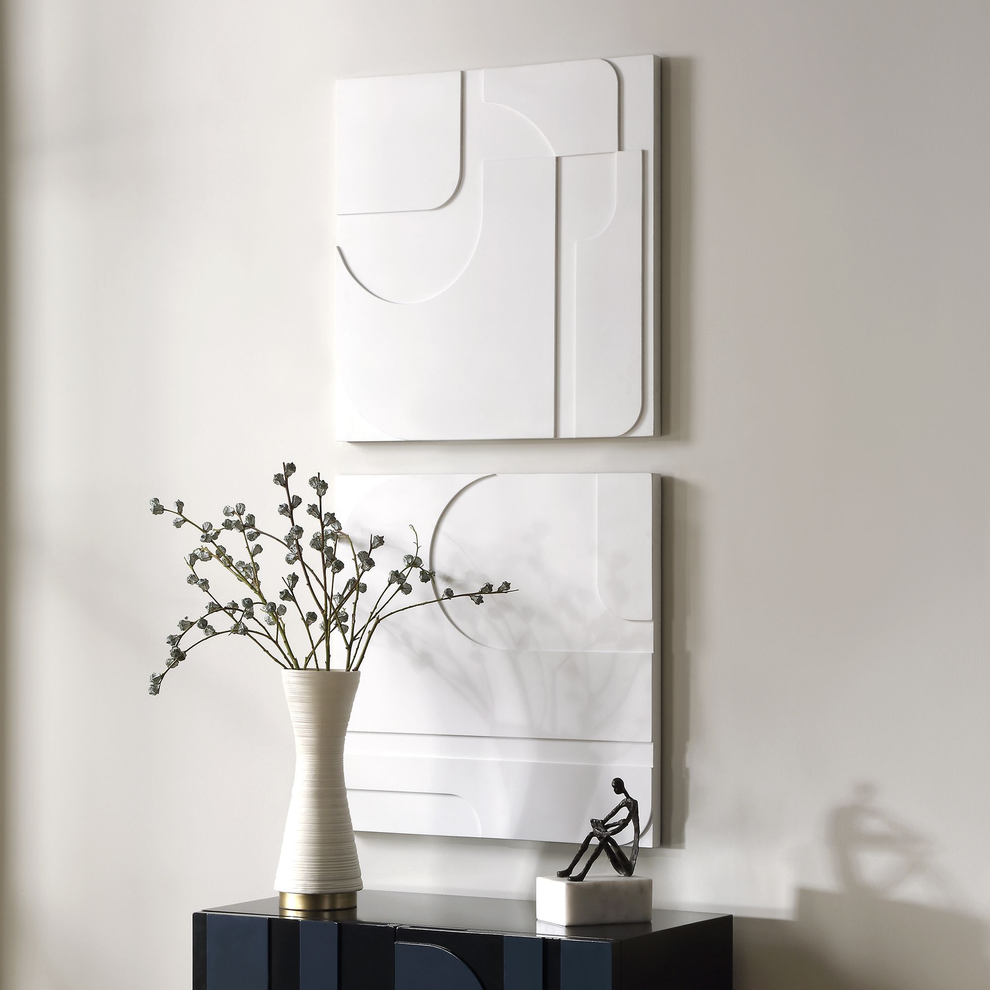 Contours 24" Square White Wood 2-Piece Wall Decor Set