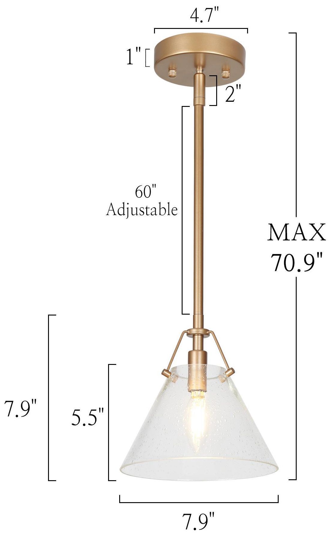 Image 3 Conus 7.9"W 1-Light Gold Cone Seeded Glass Kitchen Pendant more views