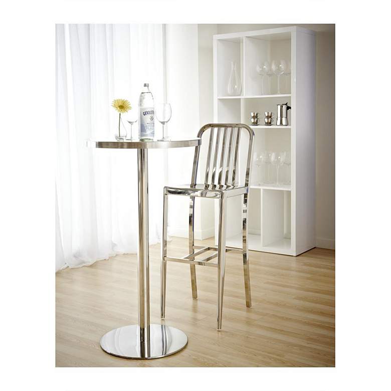 Image 5 Cookie 25 1/2" Wide Walnut Veneered Brushed Steel Bar Table more views