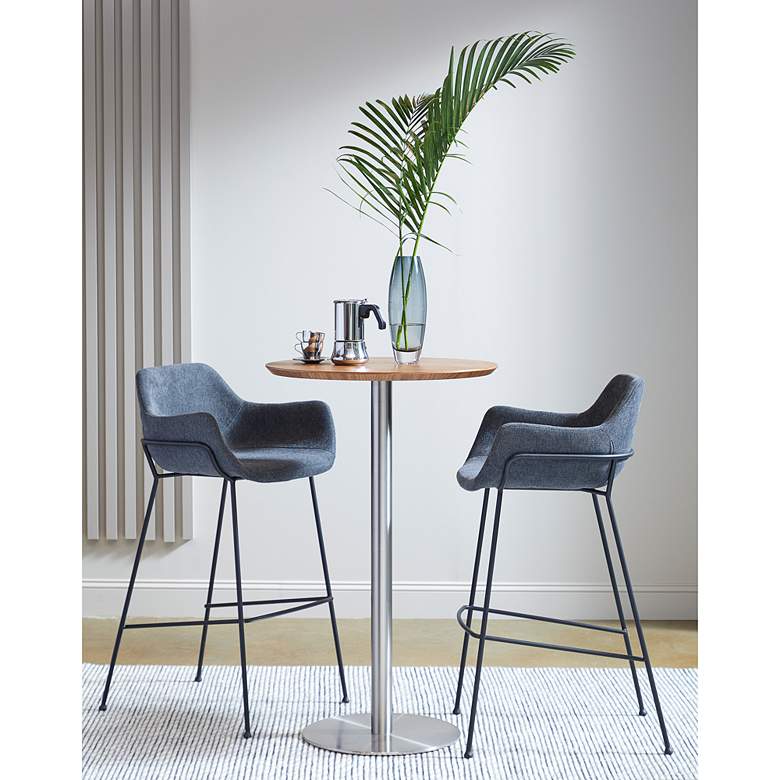 Image 7 Cookie 25 1/2" Wide Walnut Veneered Brushed Steel Bar Table more views