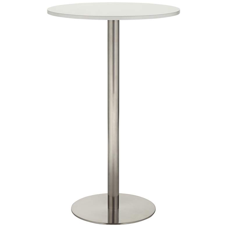 Image 1 Cookie 25 1/2" Wide White and Brushed Steel Bar Table