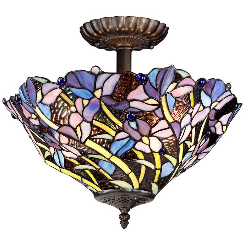 Image 1 Cool Flower 16 inch Wide Tiffany Style Glass Ceiling Light
