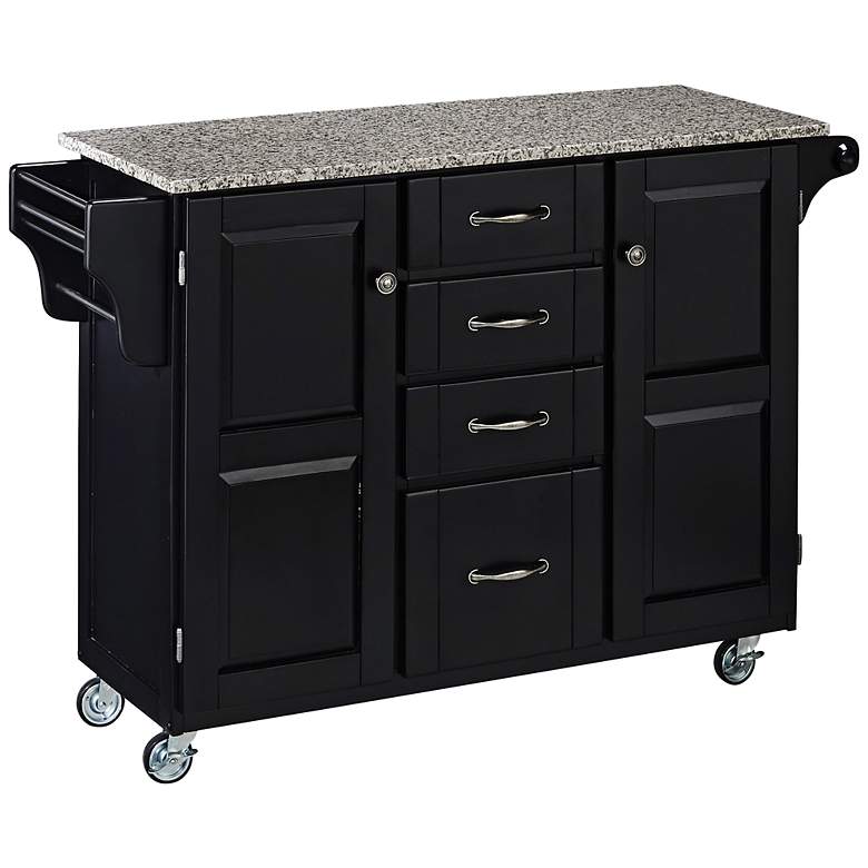 Image 1 Coolidge 2-Door Granite Top Black Wood Kitchen Cart