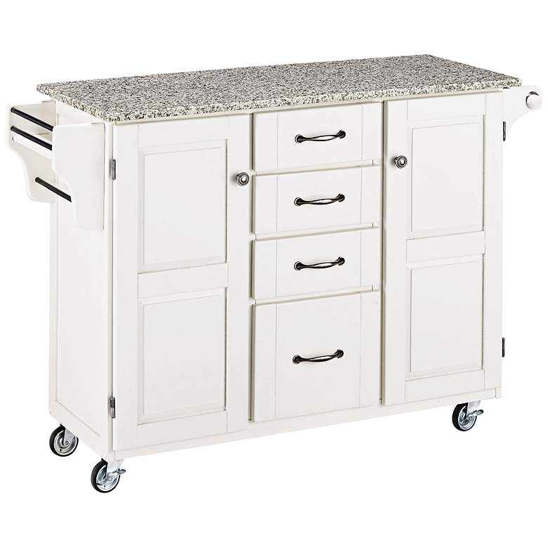 Image 1 Coolidge 2-Door Granite Top White Wood Kitchen Cart