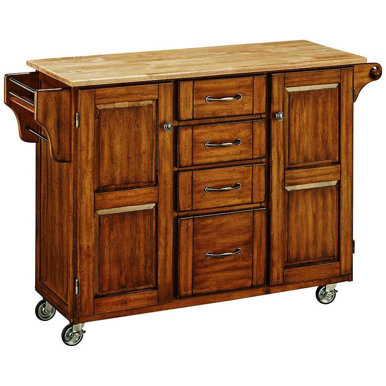 Image 1 Coolidge 2-Door Natural Wood Top Warm Oak Kitchen Cart